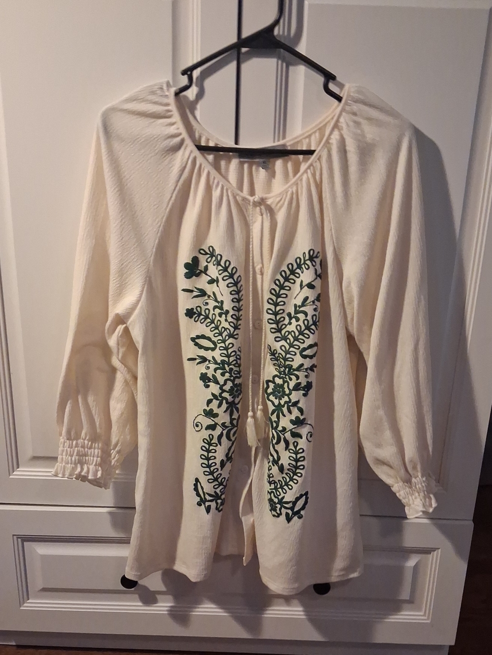 Absolutely Famous Cream Tunic with Green Floral Design